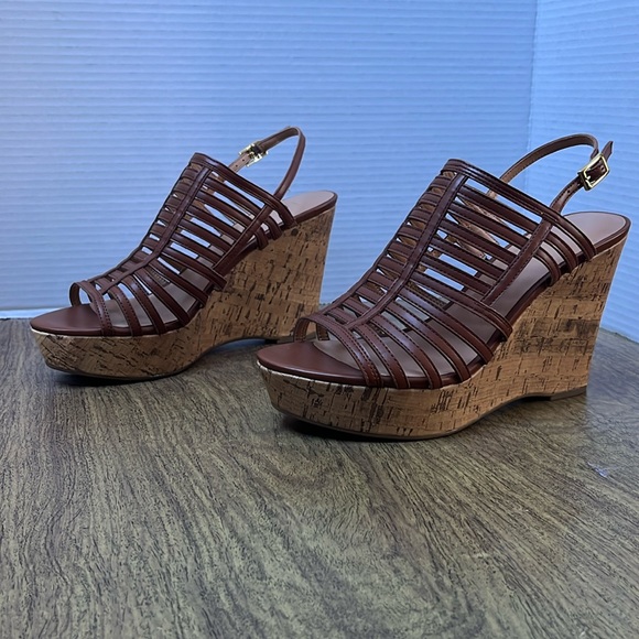 Franco Sarto Sombre Brown Cork Wedge Strap Platform Sandals Size 8.5 - Picture 8 of 17